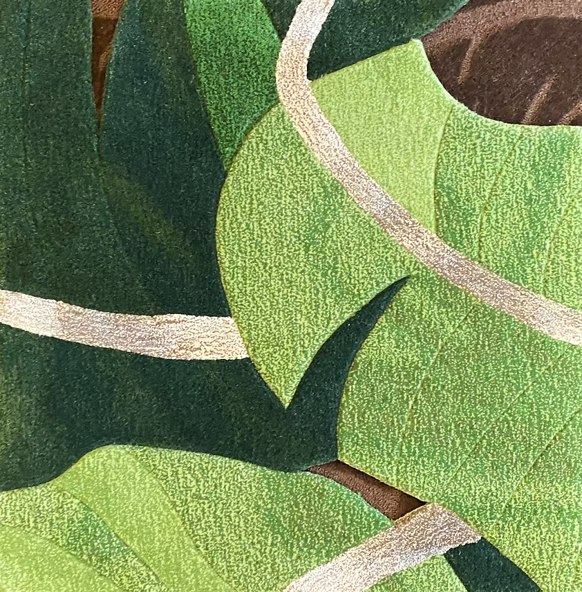 Complete Banana Palm sculpted botanical carpet in layered green tones