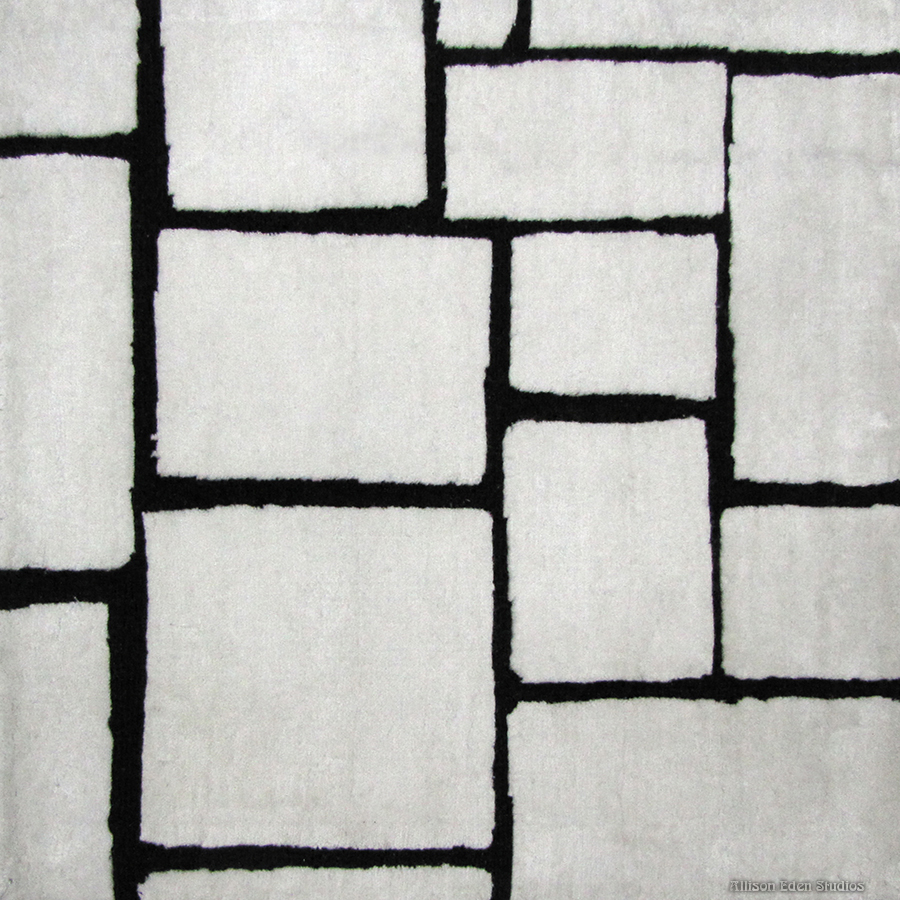 BlockArt black and white geometric carpet with irregular rectangular forms