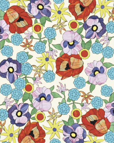 Floral Jungle carpet pattern with colorful flowers and green leaves