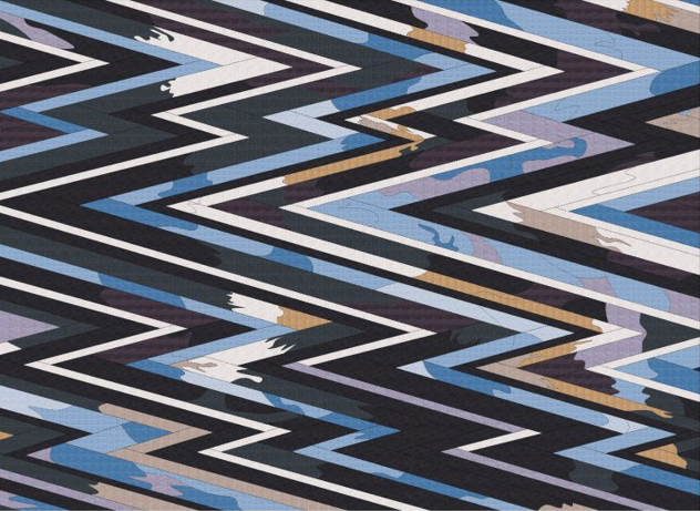 Lightning Bolt carpet close-up in black, blue, white and gold