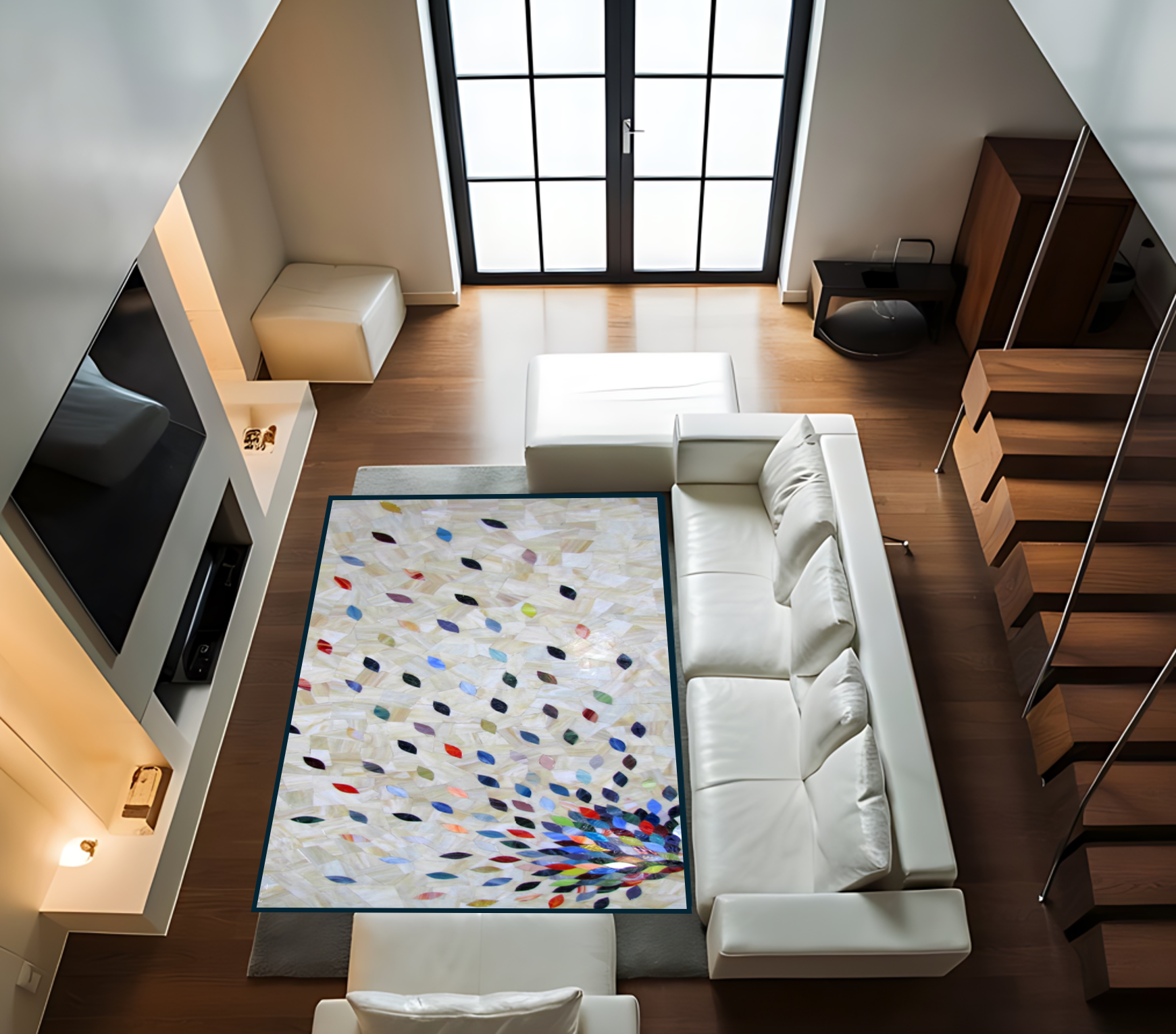 Complete Peacock carpet installed in a modern living room