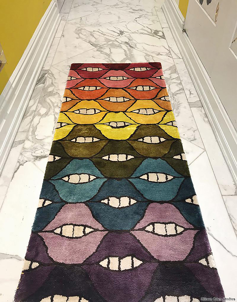 Complete Rainbow SMILE Lips carpet runner installed in a marble hallway