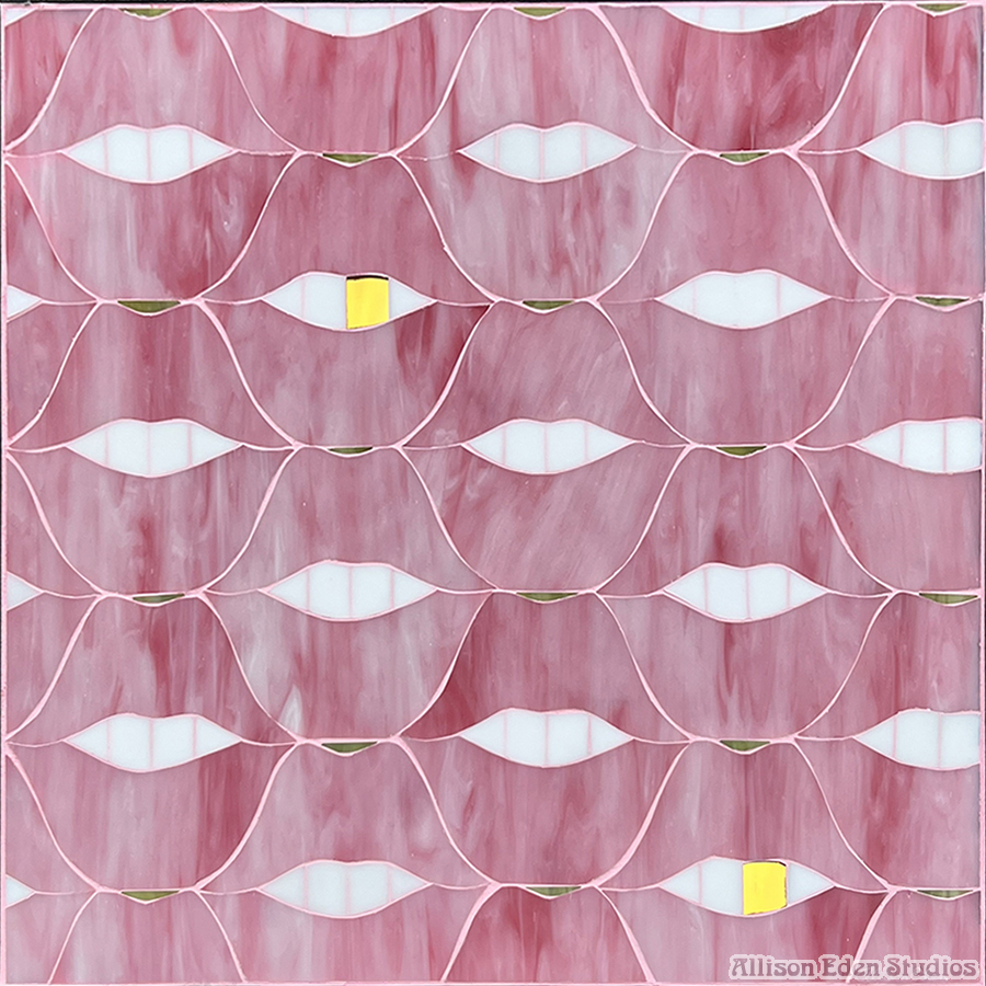 Allison Eden Studios Pink Smile Lips glass mosaic gold tooth 24 X 24