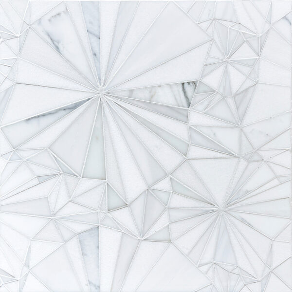 Diamond Starburst Pattern in White Interlocking Stone Mosaic Tile