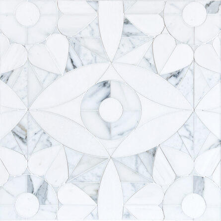 Mosaic Heart Pattern in White Interlocking STone Mosaic Tile