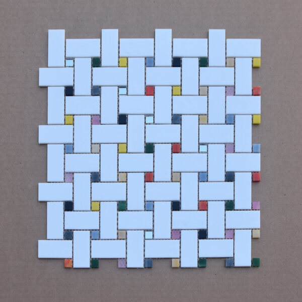 Sprinkles Bright White Basketweave Glass Mosaic Tile