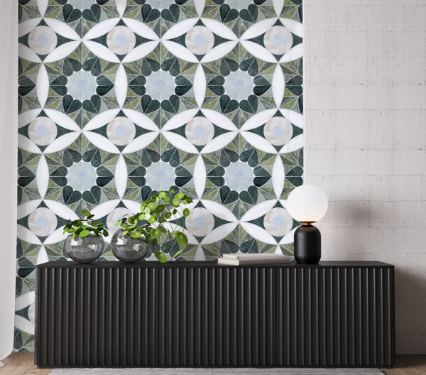 Moroccan Heart Pattern in Green Interlocking Mosaic Tile
