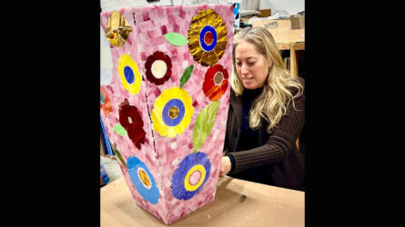 Pink Floral Mosaic Flower Pot