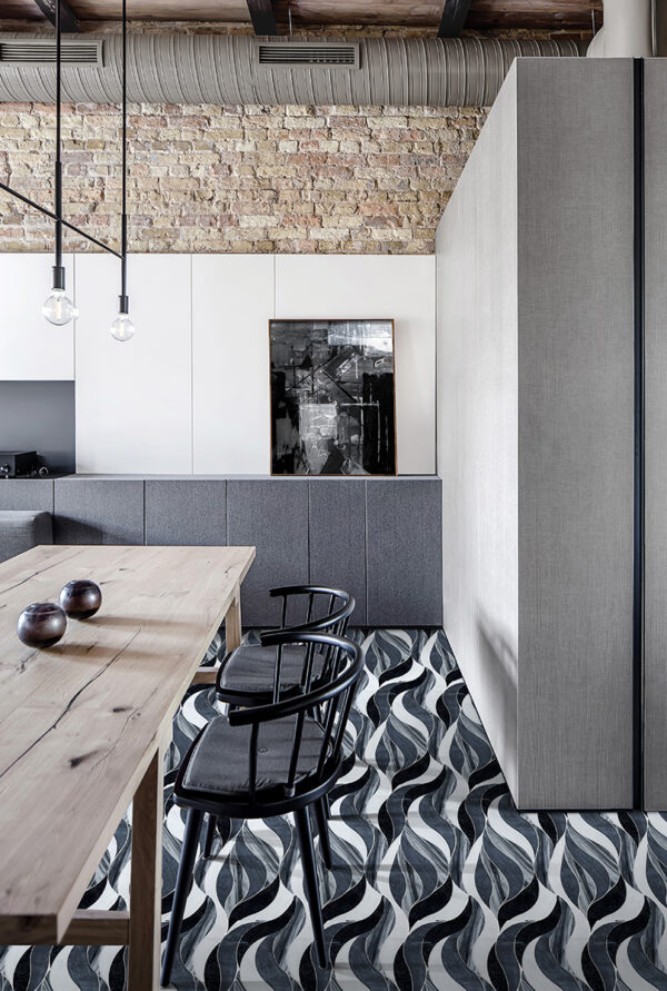 Waves- Black- Stone interlocking Mosaic Tiles