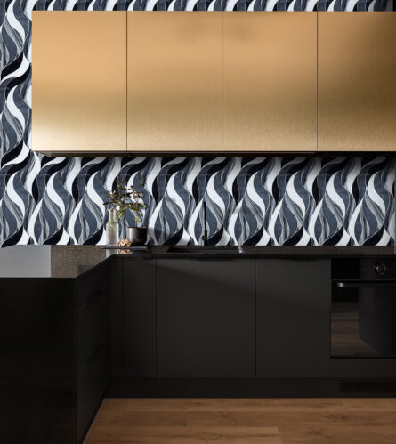 Waves- Black- Stone interlocking Mosaic Tiles