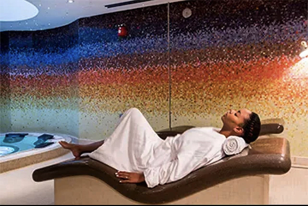 Allison Eden Studios stained glass mosaic tile gradation at Canyon Ranch aqua spa.