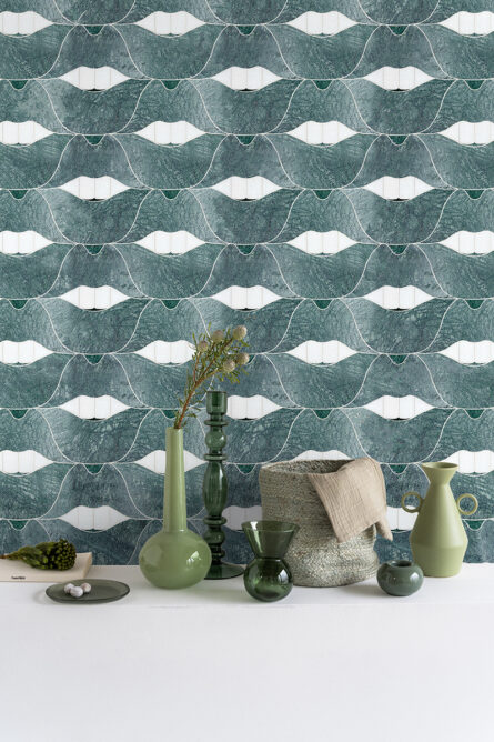 Smile- Green Interlocking Stone Mosaic Tile- Thassos H & Emerald LH