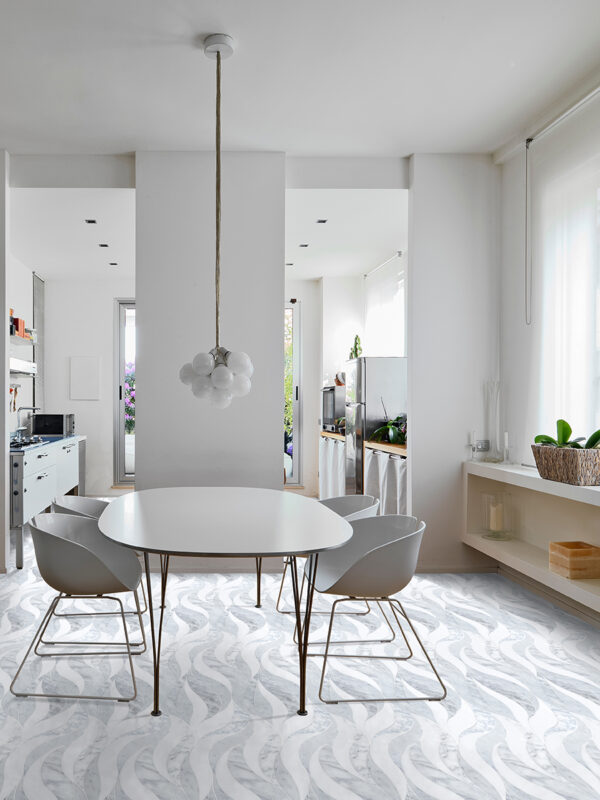 Waves- Grey Interlocking Stone Mosaic Tile- Carrara HPL, Thassos HPL, & Statuary HPL