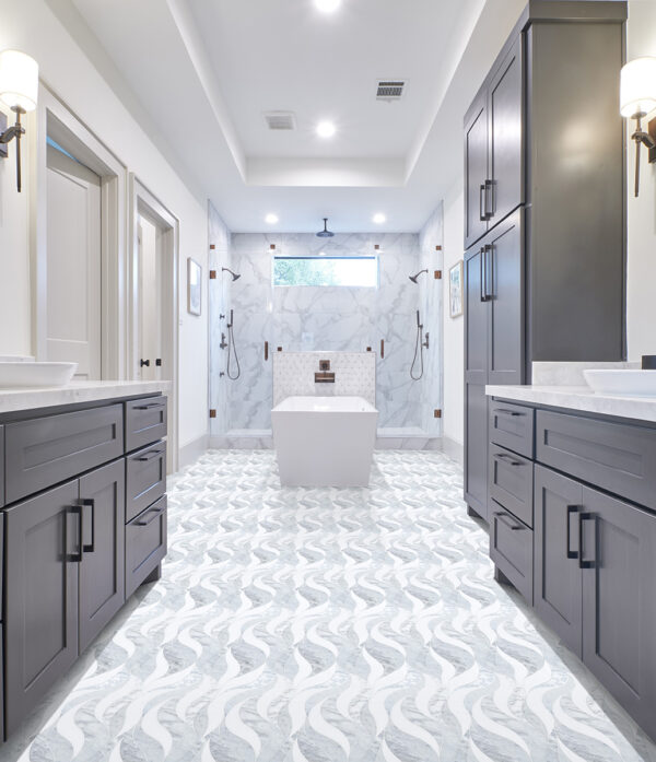 Waves- Grey Interlocking Stone Mosaic Tile- Carrara HPL, Thassos HPL, & Statuary HPL