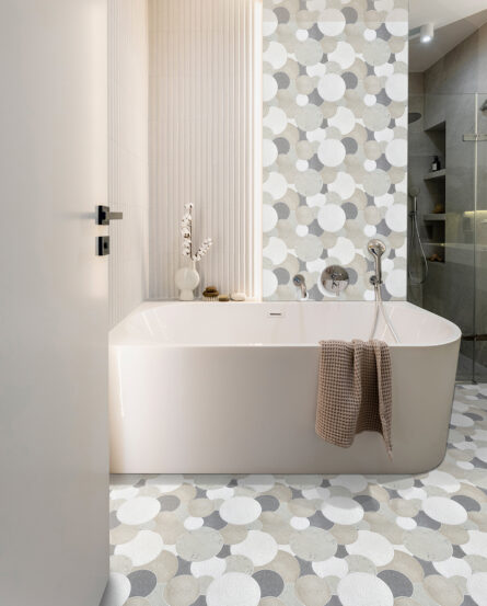 Overlapping Circles- Cream Stone Interlocking Mosaic Tile