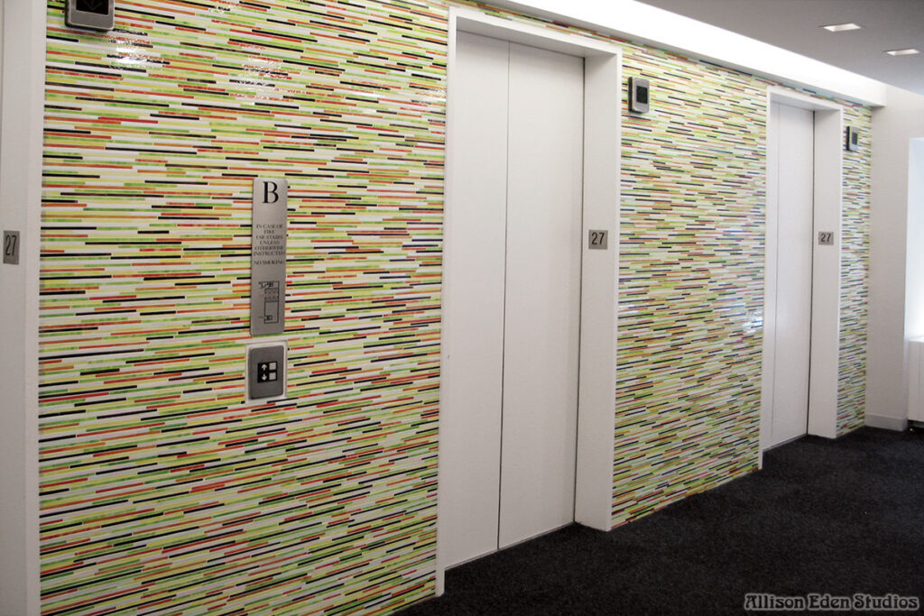 custom glass mosaic elevator lobby loreal headquarters allison eden studios