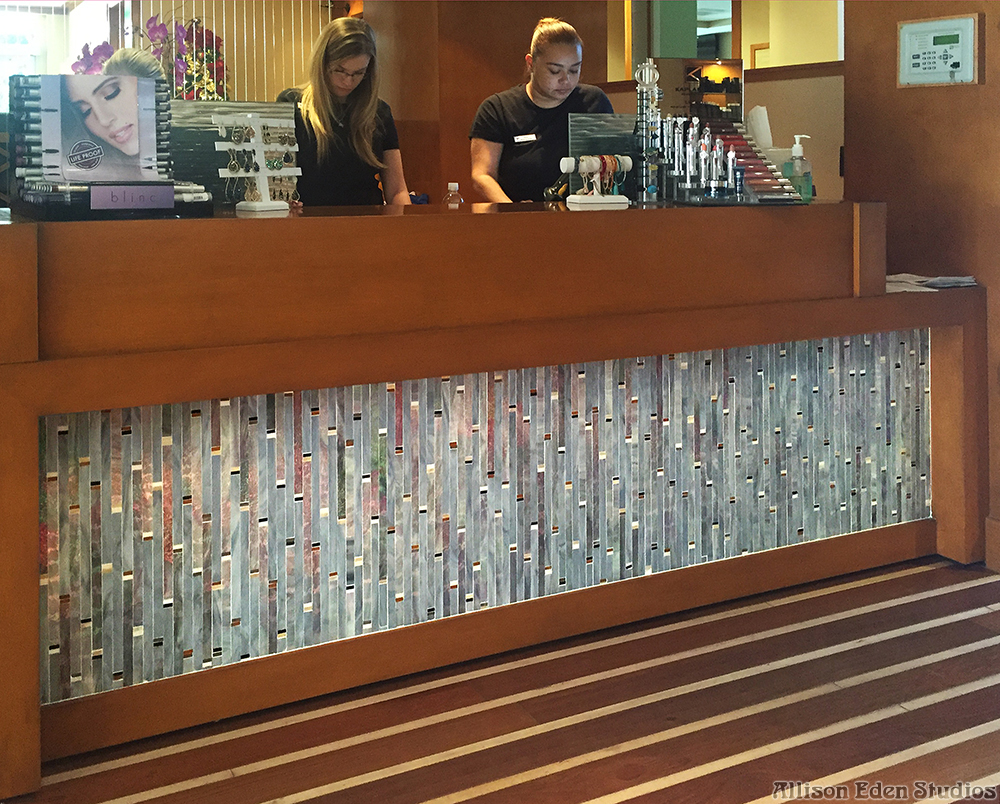 custom spa reception desk mosaic