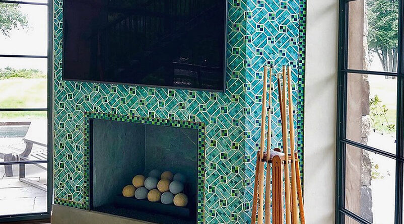tiffany inspired glass mosaic fireplace allison eden