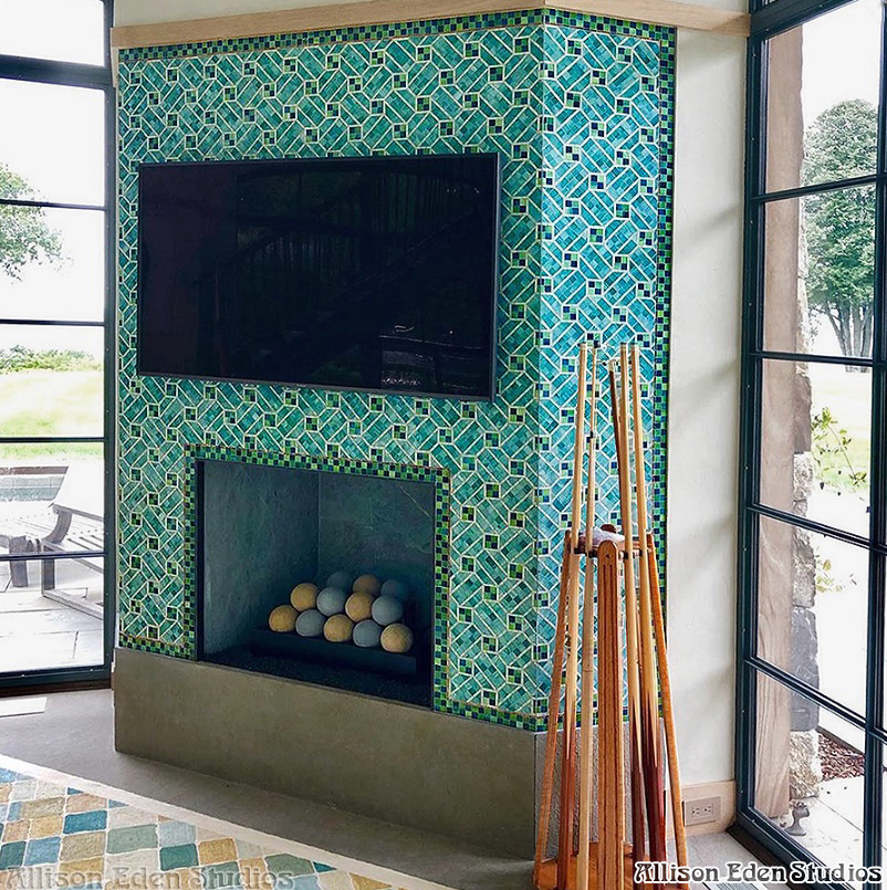 tiffany inspired glass mosaic fireplace allison eden
