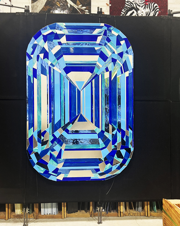 Allison Eden Studios Blue Diamond 44 X 64 hanging in studio