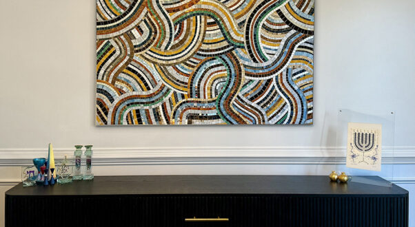 Allison Eden Studios Mosaic Swirling Artwork in Dining Room wm