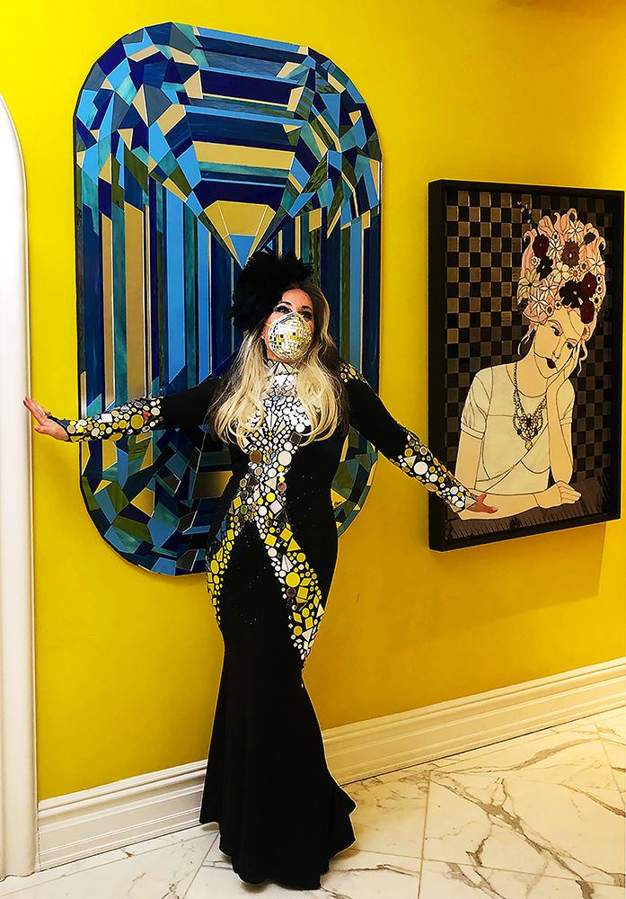 Allison Eden Studios blue diamond disco ball mask Studio 54