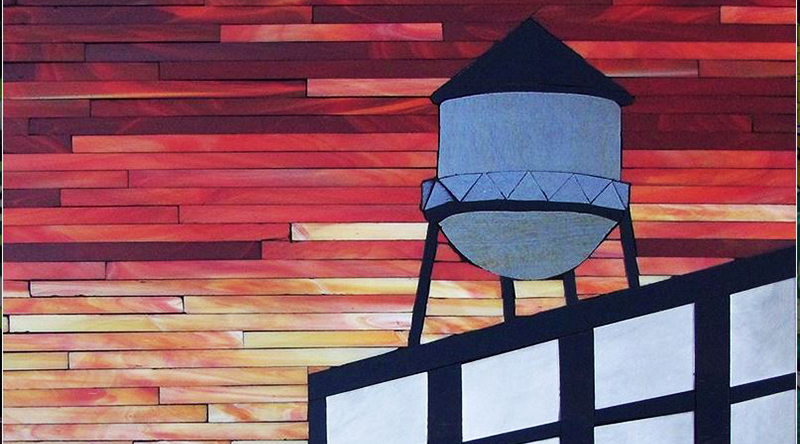 brooklyn industrial sunset stained glass mosaic original contemporary artwork by allison eden studios.