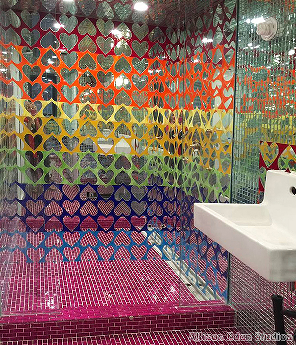 Allison Eden Studios Custom Hearts and Rainbows Gradation bathroom for Katy Perry.