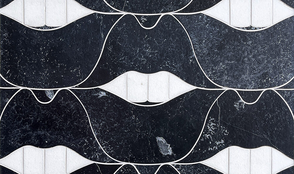 Allison Eden Studios Black White Stone Mosaic Tile Smile