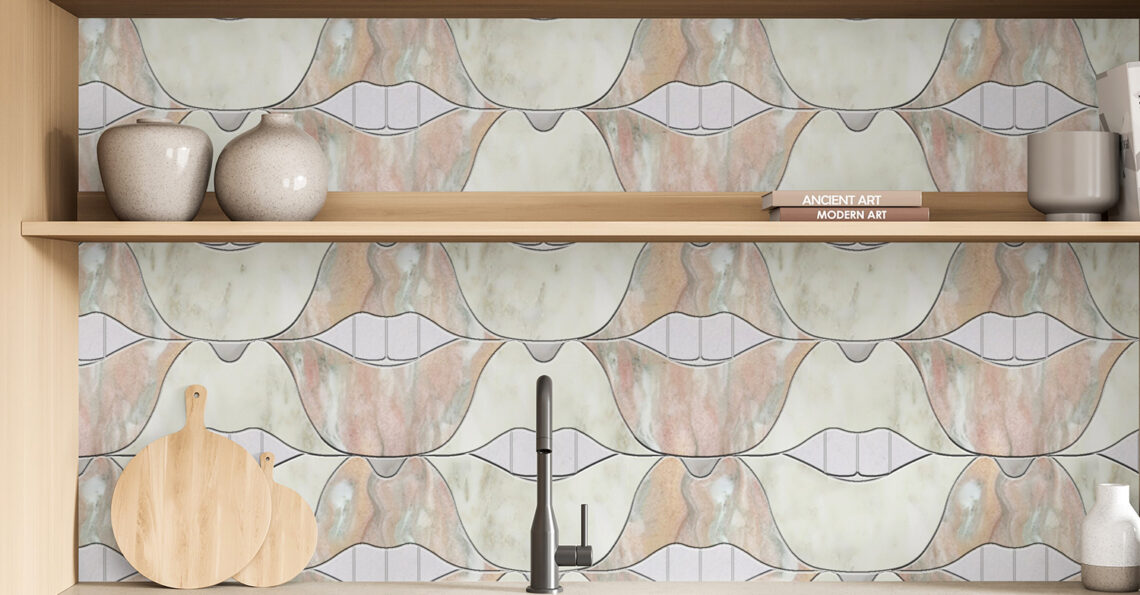 Allison Eden Studios SMILE Lips stone mosaics kitchen backsplash dental medical