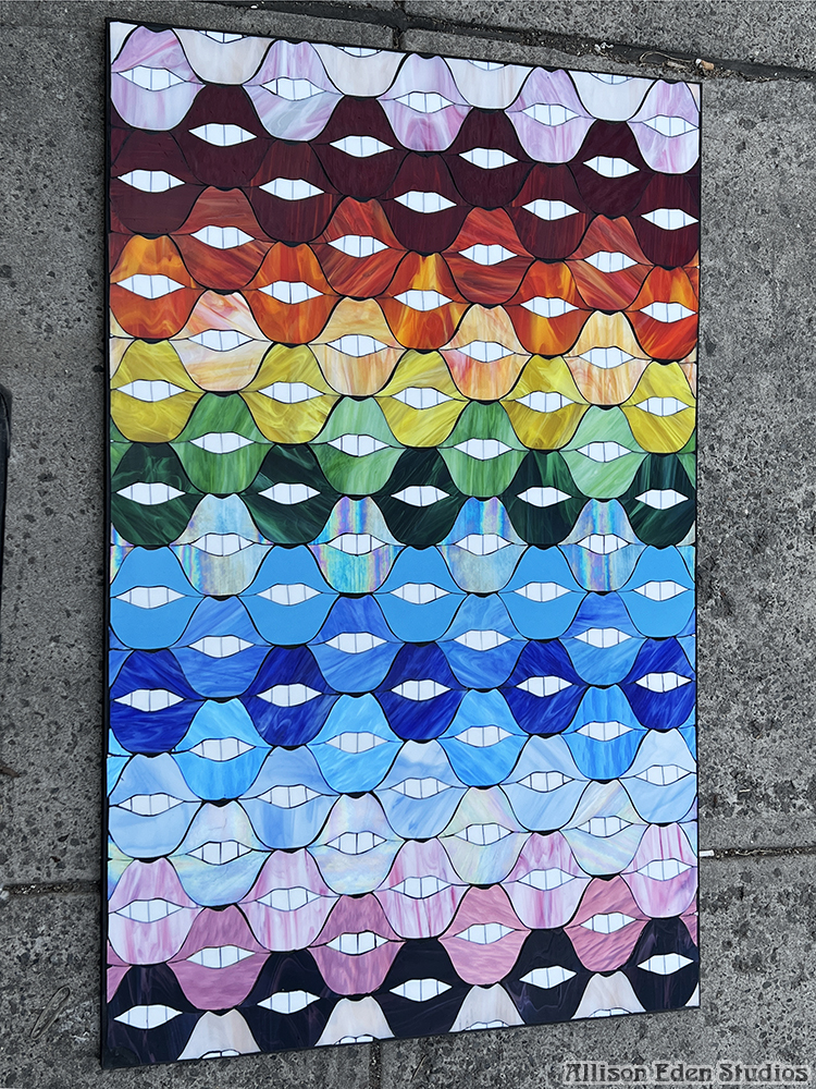 Allison Eden Studios glass mosaic Smile Lips rain bow gradation mosaic artwork