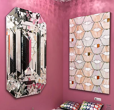 Allison Eden diamond and SMILE lips art pieces