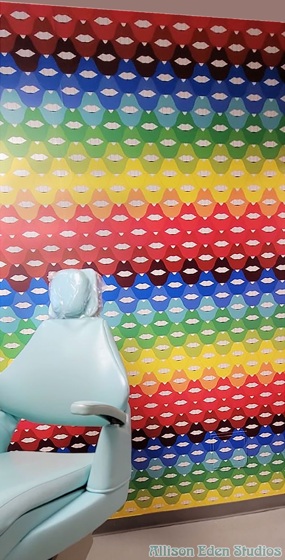 colorful lips wallpaper dental office interior design mosaic lips wall art clinic reception