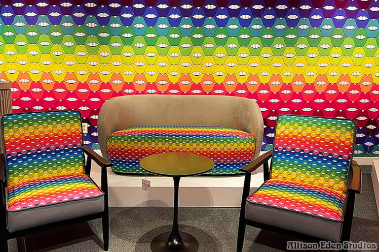 Allison Eden Studio rainbow smile lips teeth wallpaper and chairs