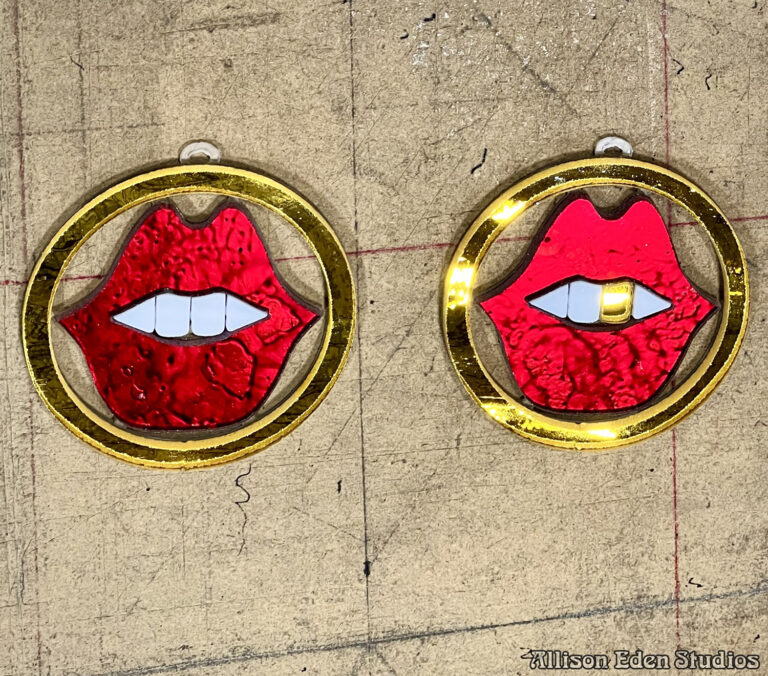 Allison Eden Studios SMILE Lips necklace pair glass jewelry