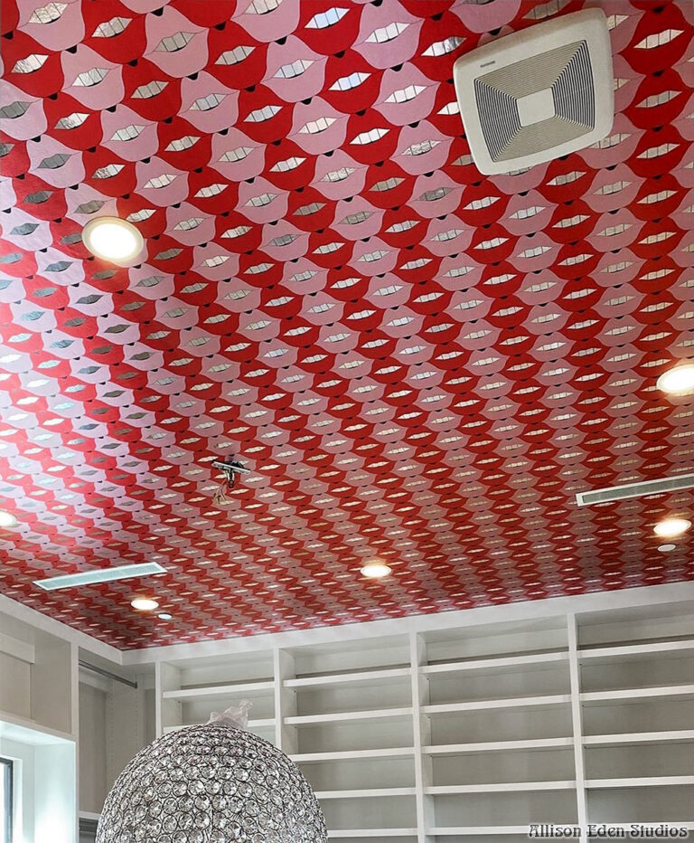Allison Eden Studios SMILE lips pink red stripes ceiling wallpaper