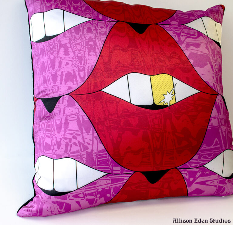 Allison Eden Studios Smile Lips red pink gold tooth Pillow dentist medical