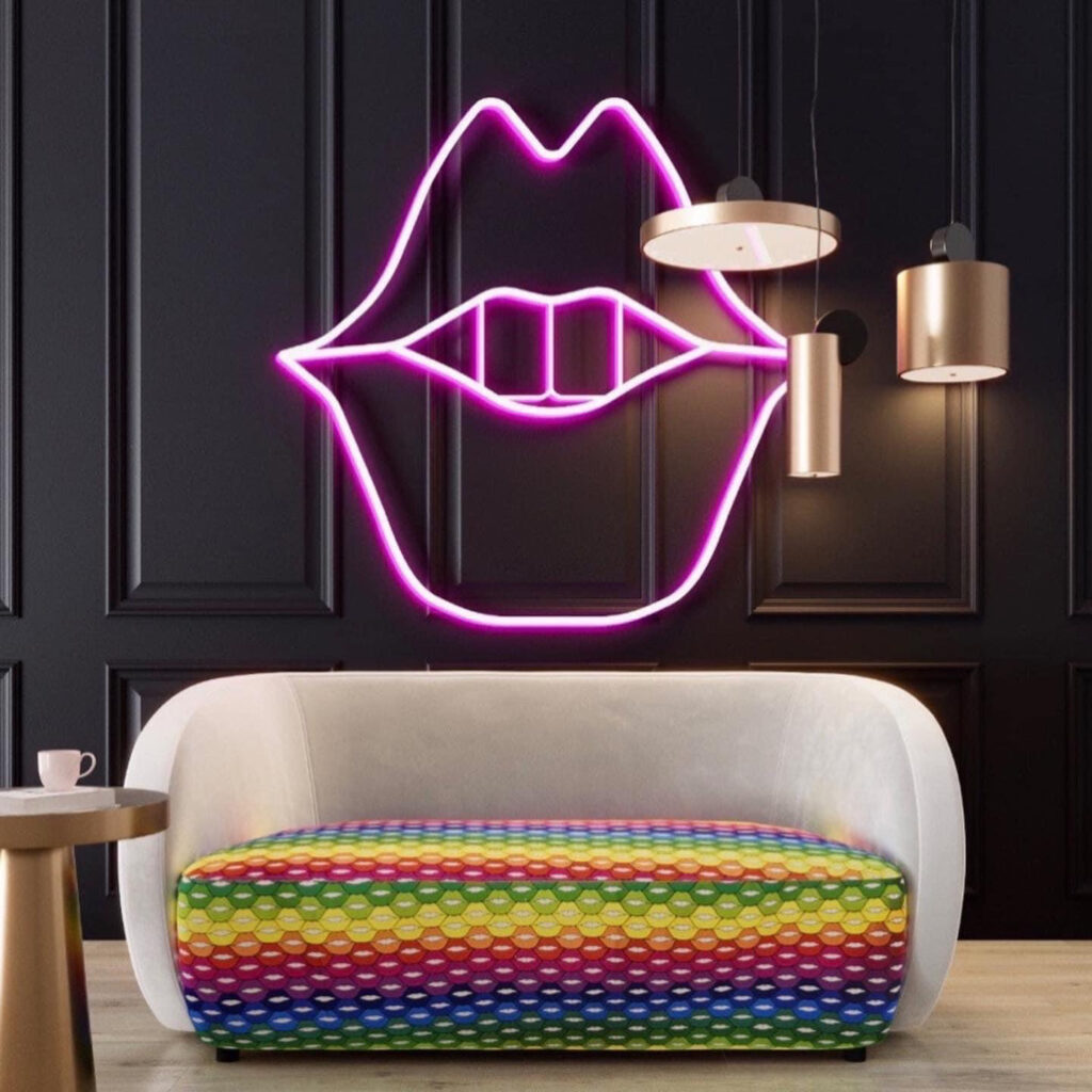 Allison Eden Studios rainbow SMILE Lips couch