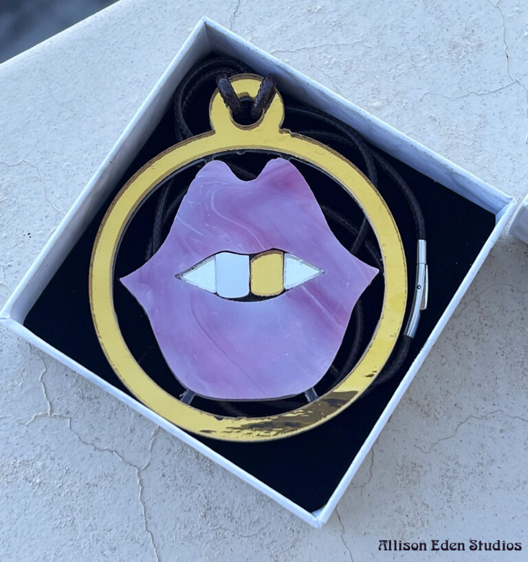 Allison Eden Studios smile lips gold teeth necklace jewelry