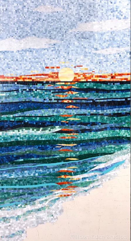 Seashell and starfish ocean-inspired glass mosaic design