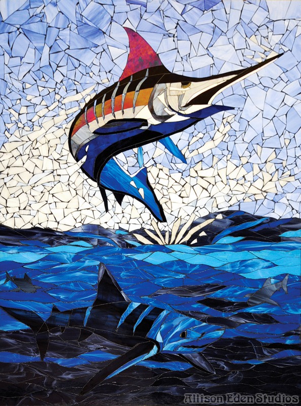 Sunset over ocean handmade glass mosaic artwork