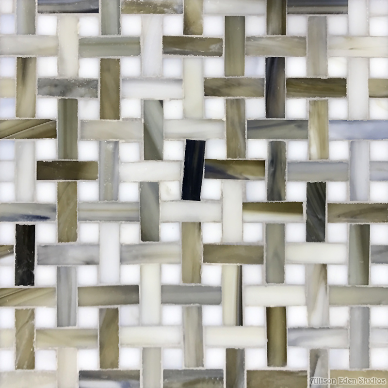 Allison Eden Studios Basketweave white calacatta glass mosaic