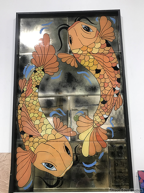 Allison Eden Studios Koi Fish on antique beveled mirror