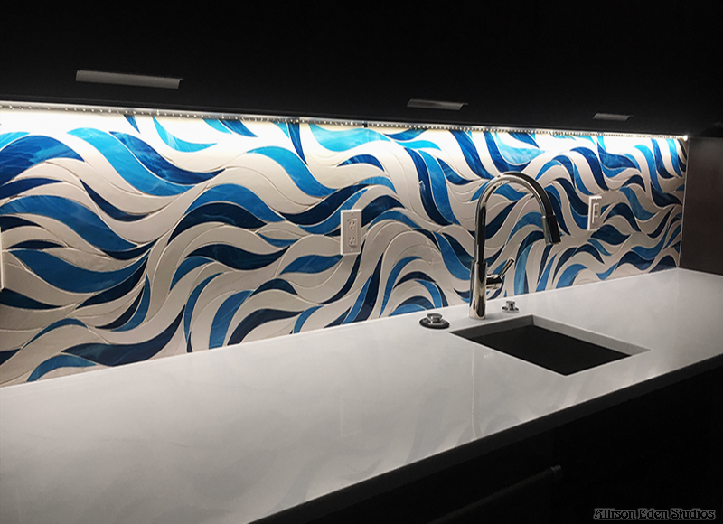 Allison Eden Studios Waves blue white bar backsplash wm