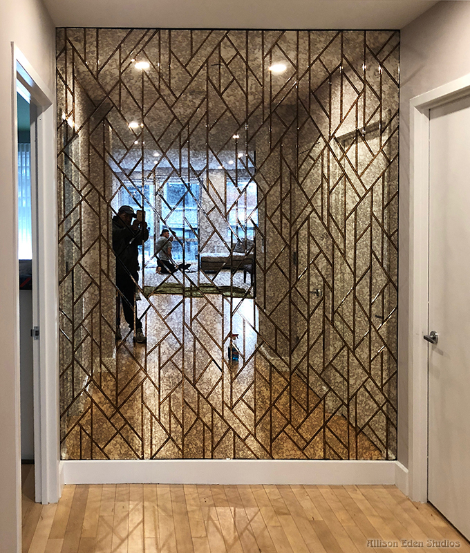 Allison Eden Studios antique mirror Deco pattern feature wall
