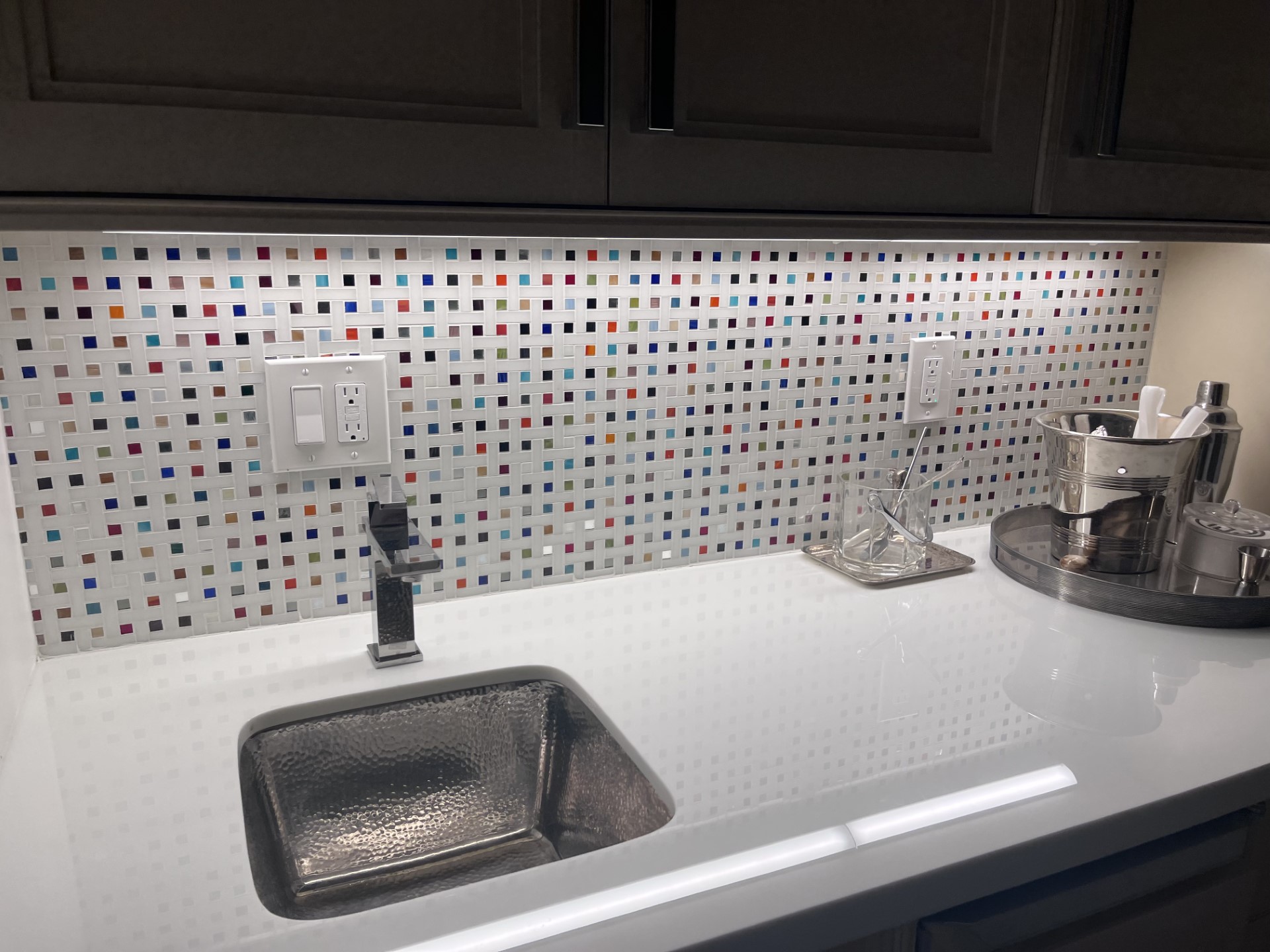 Allison Eden Studios custom funky basketweave backsplash
