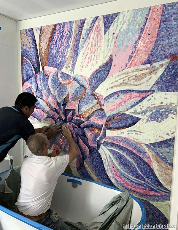 Amethyst Floral Mosaic Tile Installation by Allison Eden Studios wm