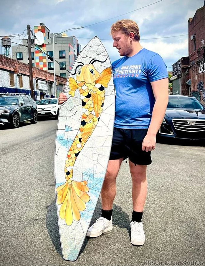 34 Allison Eden Studios Koi Fish Surf Board Art wide wm