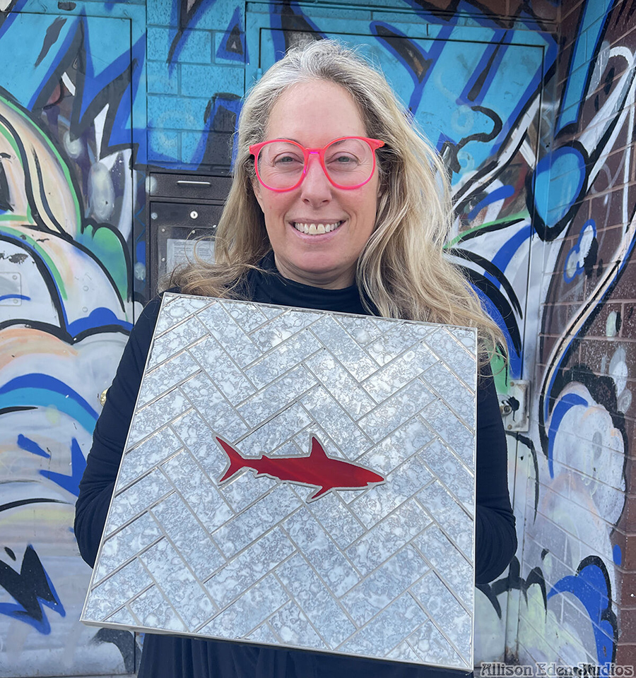 38 Allison Eden Studios Shark Attack on antique mirror herringbone wm