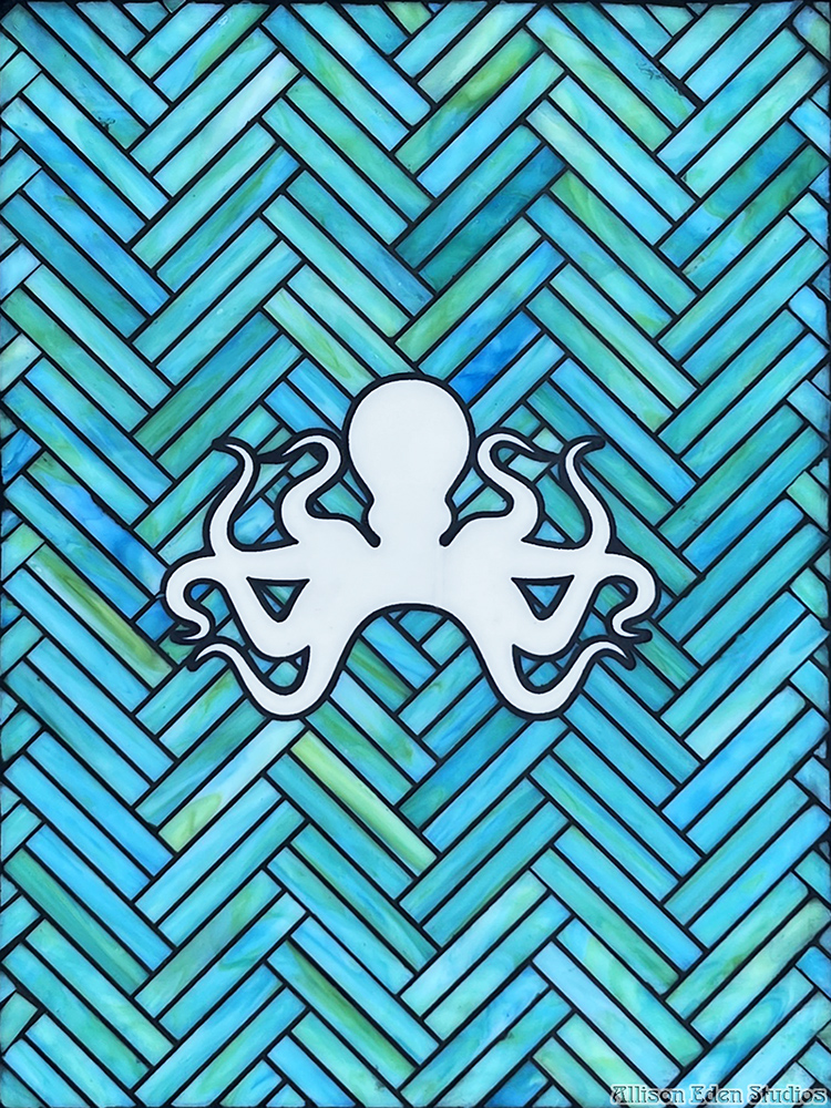 42 Allison Eden Studios Octopus white on blue green wm